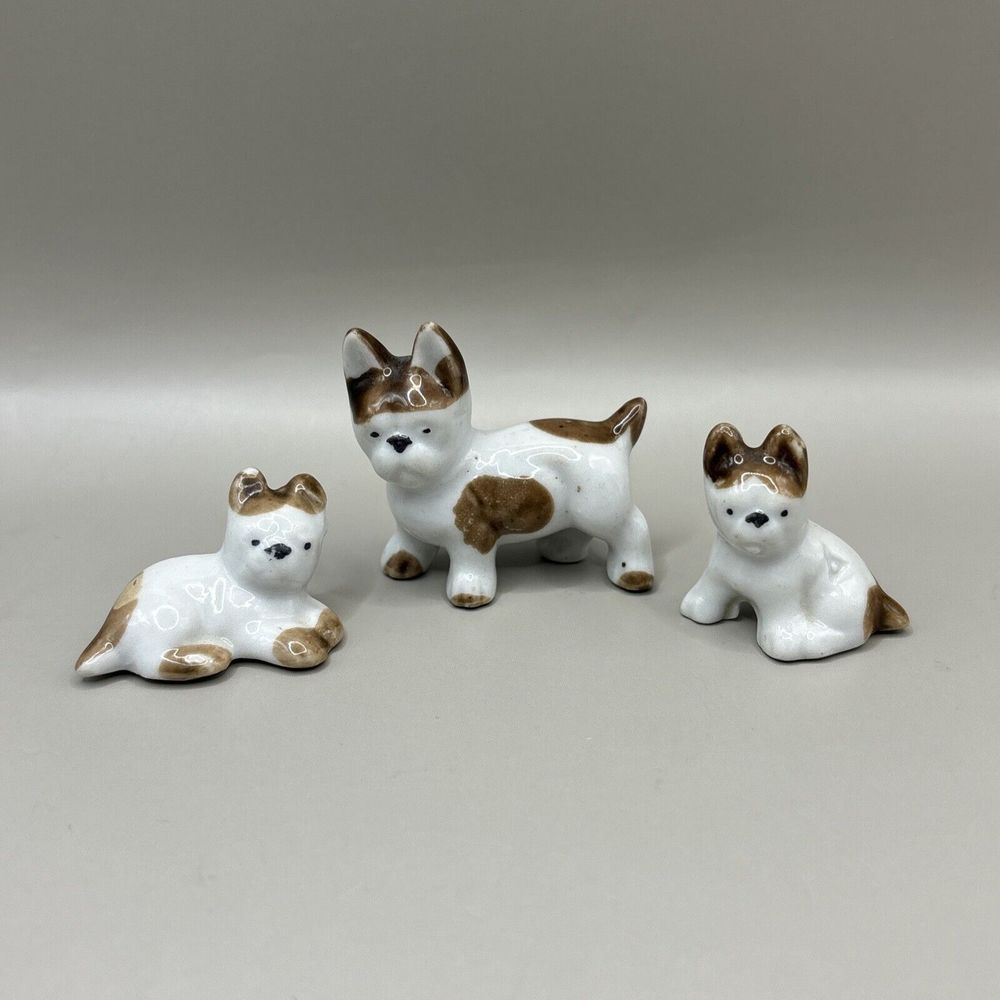 Set of 3 Vintage Mini Porcelain Figurines Frenchie French Bulldogs Made in JAPAN